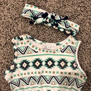 Bailey’s Blossoms One Pieces - Aztec pom pom romper with matching headband Bailey’s Blossoms One Pieces - Aztec pom pom romper with matching headband